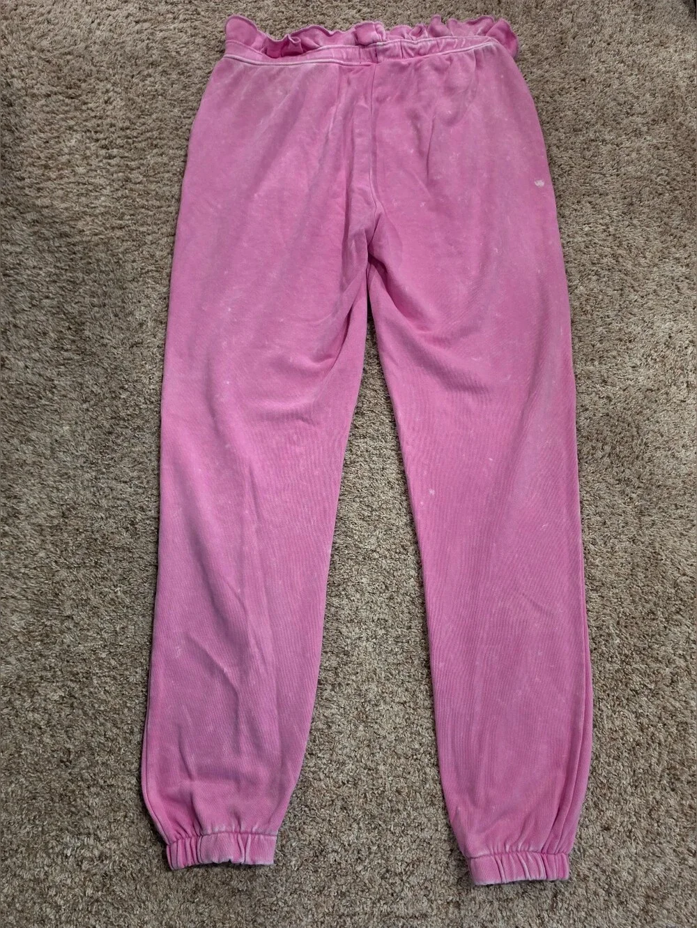 Kangol Pink Acid Wash Paperbag Ruffle Waist Joggers Sweatpants Y2K Style Med